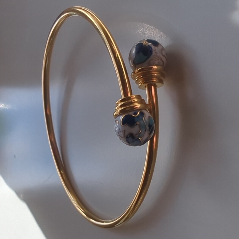 Vintage Cloisanne Bypass Bracelet/Bangle Gold Tone - Picture 12 of 16